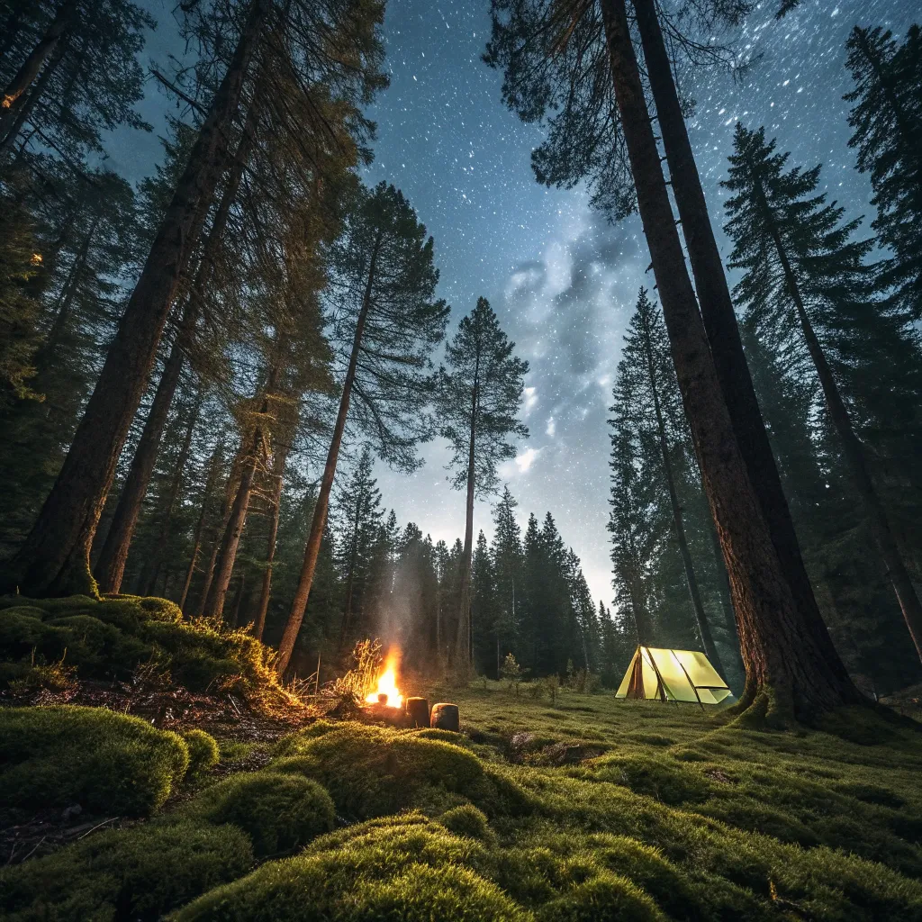 Beautiful forest camping view